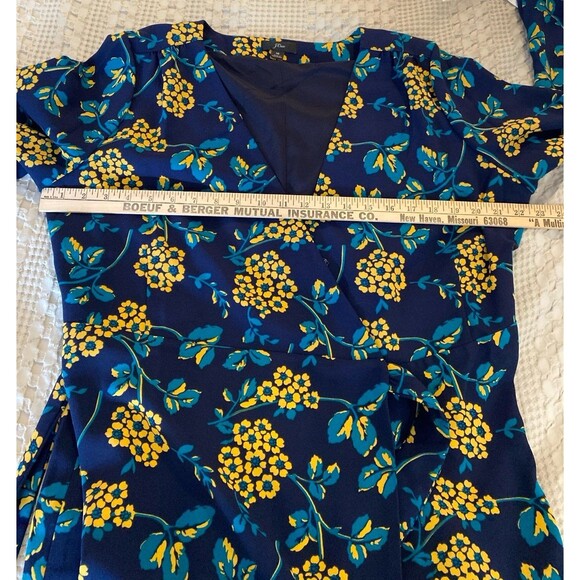 J. Crew Navy Blue Gold Floral Wrap Dress Plus Size 16 in 365 Crepe Fabric J.Crew - Picture 10 of 11
